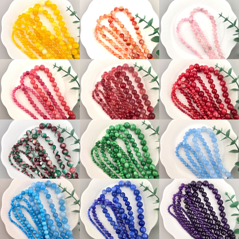 비즈톡 [J1-210-00]원석라운드 4/6/8/10/12mm 신백옥착색 23종 모음 ,반줄