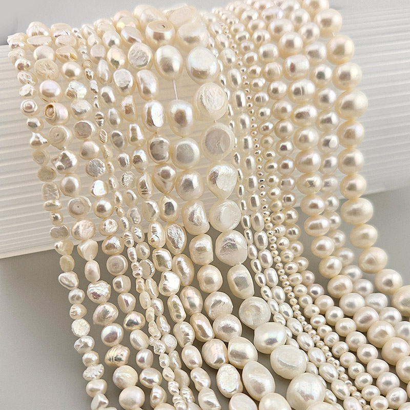 비즈톡 [DP-1-00]담수진주 라운드 못난이 쌀알 납작못난이 17종 모음 ,1줄