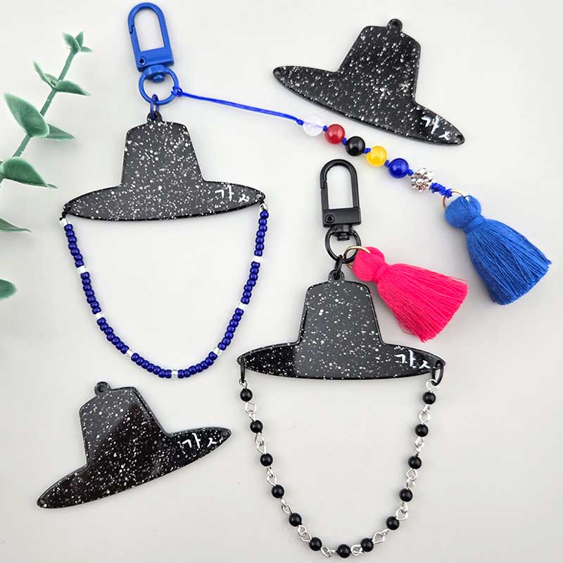 비즈톡 [PB-4-02]아크릴전통펜던트  갓 삿갓 블랙갓양고리 65x35mm 갓3구멍 전통굿즈만들기재료 ,1개 