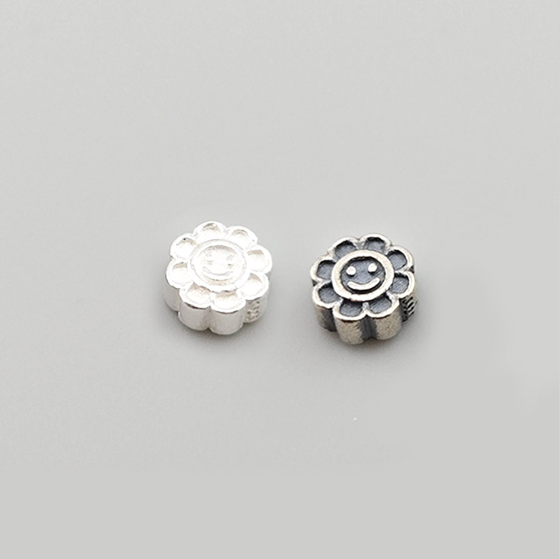비즈톡 [SVP-06-10]순은펜던트 실버925 스마일꽃통과형 6.4mm (내경1.2mm) 염주팔찌재료 ,1개