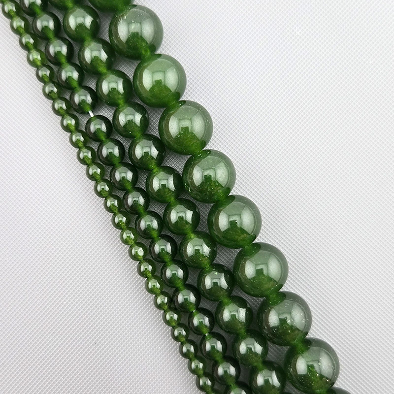 비즈톡 [J1-210-08]원석라운드 4mm 신백옥착색(카키) ,반줄