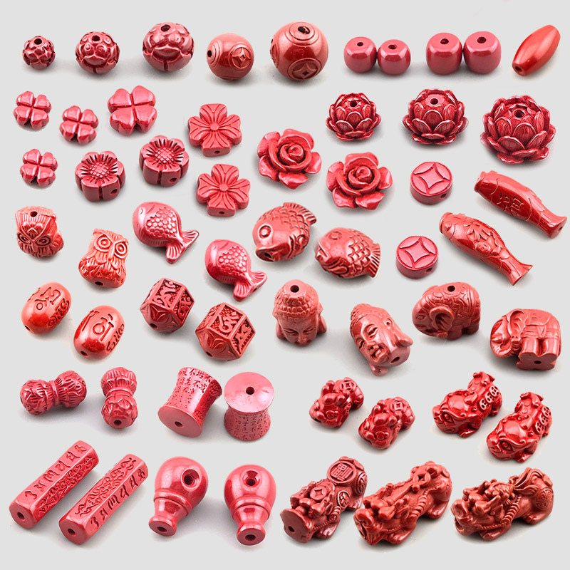 비즈톡 [JS-2-00]경면주사 펜던트 제왕사90% 네잎클로버,장미꽃,옴자육각원통, 모주, 비휴 NEW 모음 ,1개