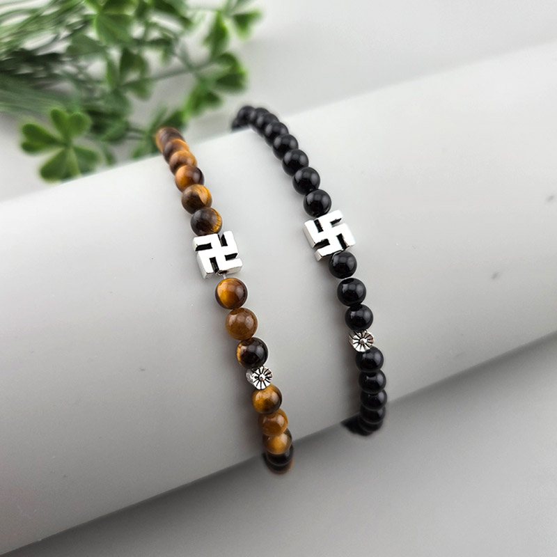 비즈톡 [DIY팔찌] 실버만자 데이지꽃 원석팔찌 #호안석 #오닉스 #만자통과형 # 데이지꽃#우레탄줄0.5mm자마노 #신백옥카키 #만자통과형 #우레탄줄0.5mm