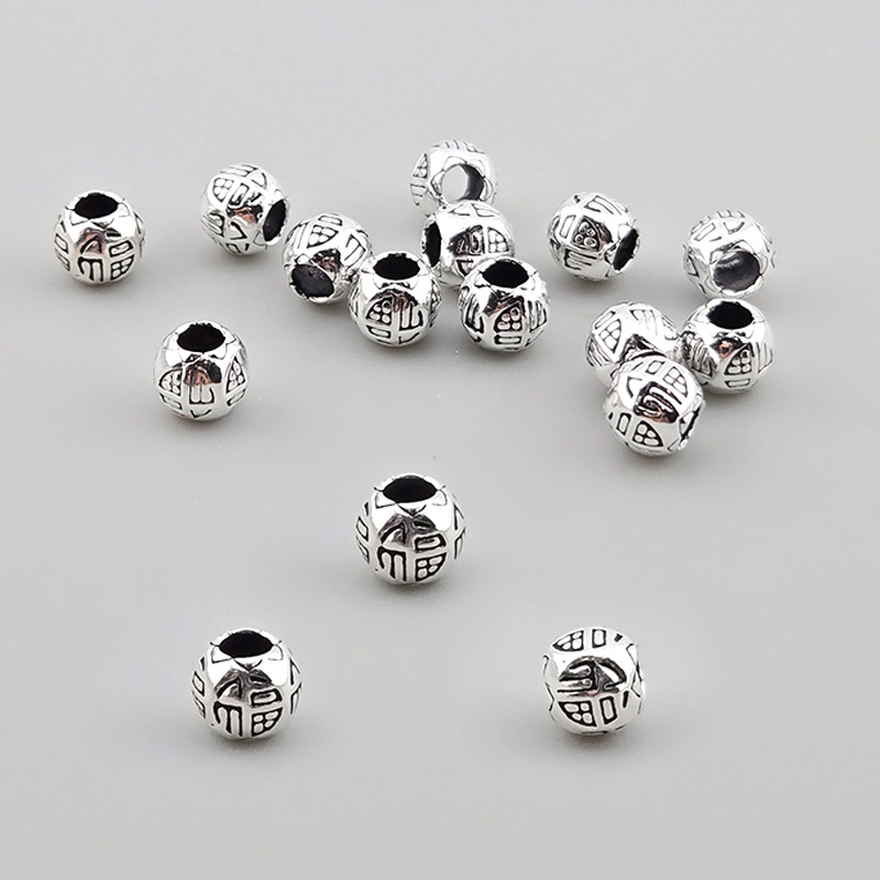 비즈톡 [SVP-12-07]순은펜던트 실버925  福복복복자볼 6mm (내경2.7mm) 염주팔찌만들기 ,1개