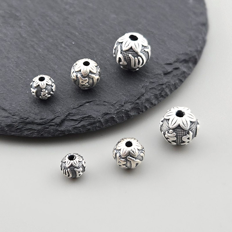 비즈톡 [SVP-06-33]순은펜던트 실버999 육자진언 옴자볼 6/8/10mm 염주팔찌재료 ,1개