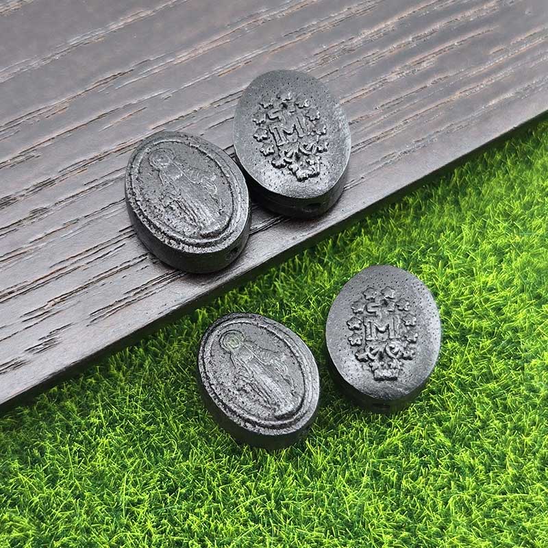 비즈톡 [DW-7-13]카톨릭묵주만들기 우드십자가 장미나무 성모마리아 통통타원방석 11x14mm ,1개