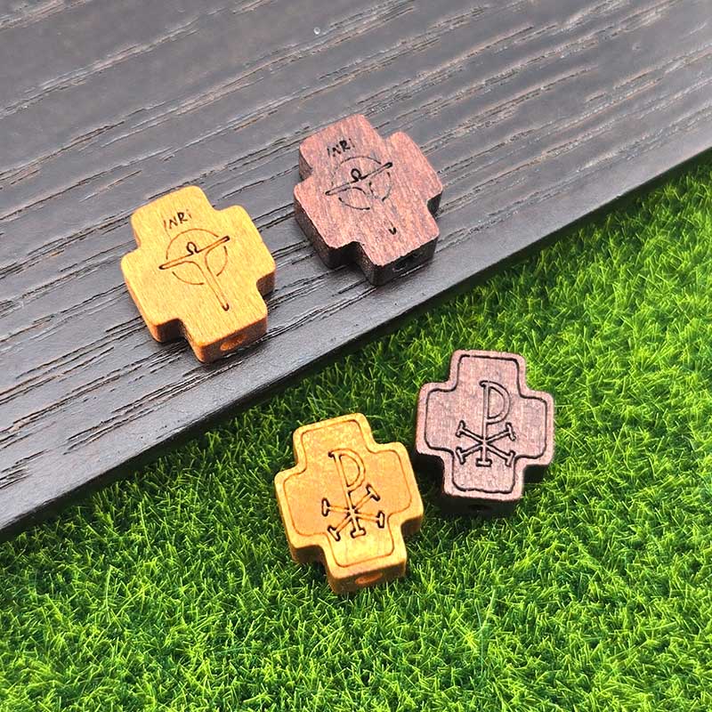비즈톡 [DW-7-07]카톨릭묵주만들기 우드십자가 자작나무 INRI+XP 직사각십자가 12x14mm ,1개